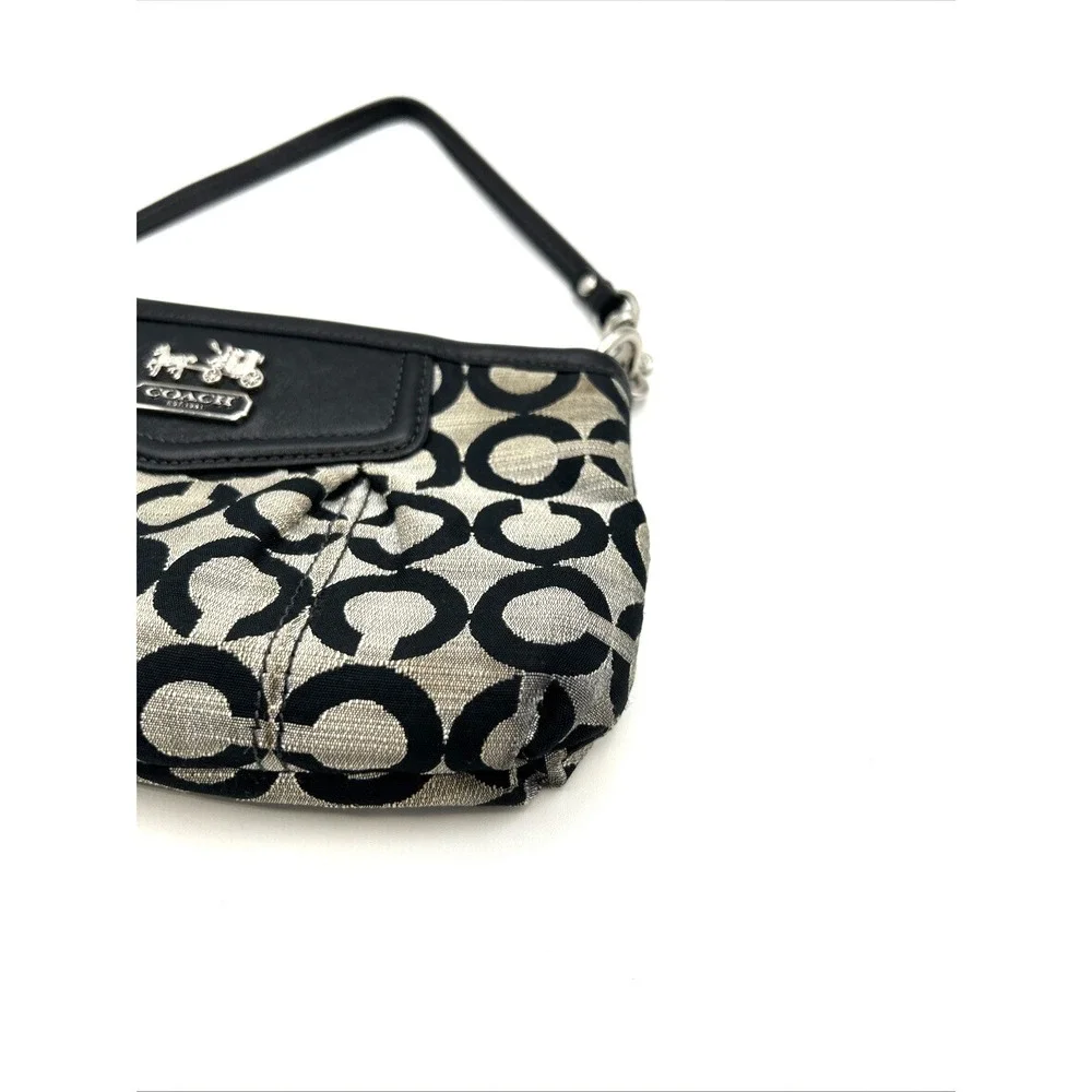 Coach Madison OP Art Wristlet Women Small Grey Signature Jacquard Zip Clutch